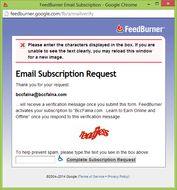 FeedBurner Registration Process 