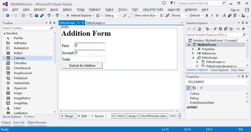 Using Design Surface of Web Forms Page